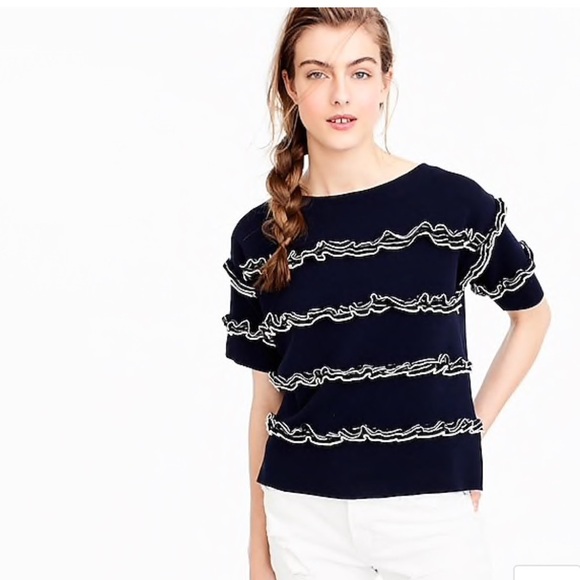 J. crew navy ruffle boatneck sweater M - Picture 1 of 8